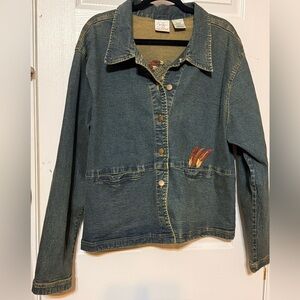 Jane Seymour Embroidered Denim Jacket 2XL Beaded Headdress
